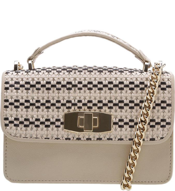 Bolsa Satchel Tressê Letti Pequena Latte e Preto