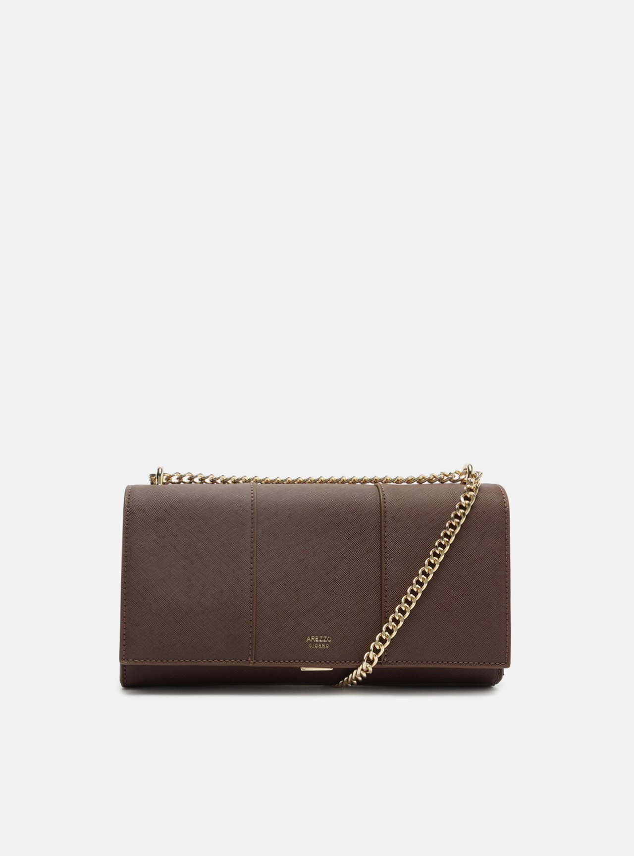 Bolsa Tiracolo Marrom Média Fecho Dourado Corrente — foto 1