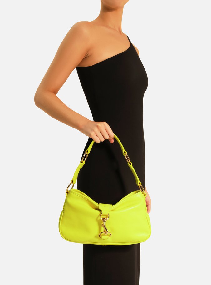Bolsa Tiracolo Amarela Couro Pequena Metais