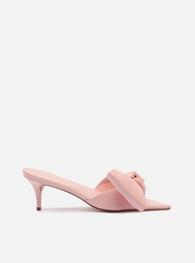 Sandália Rosa Couro Salto Fino Maxi Laço