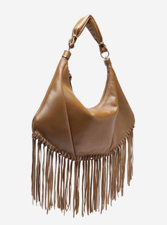 Bolsa Hobo Marrom Couro Média Franjas