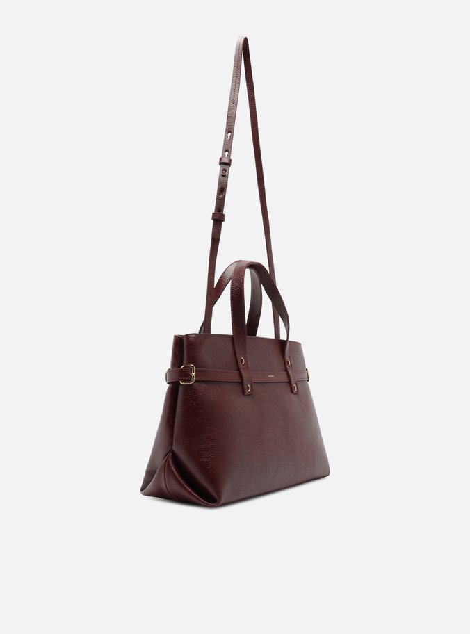 Bolsa Tote Vermelha Couro Grande Fivelas
