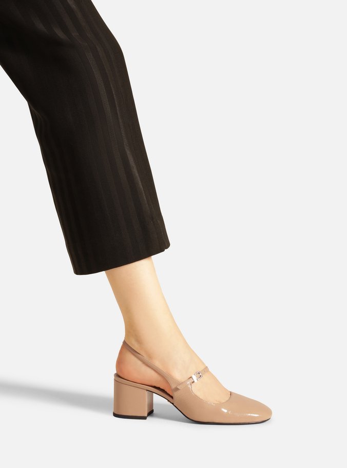 Sapato Boneca Bege Couro Bloco Slingback Classic
