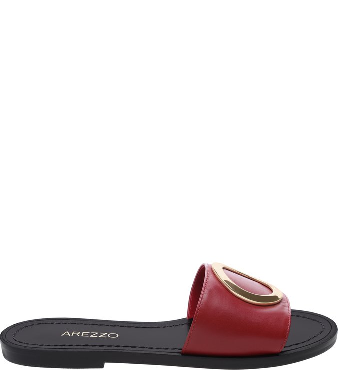 Chinelo Slide Couro Metal Circular New Rubi