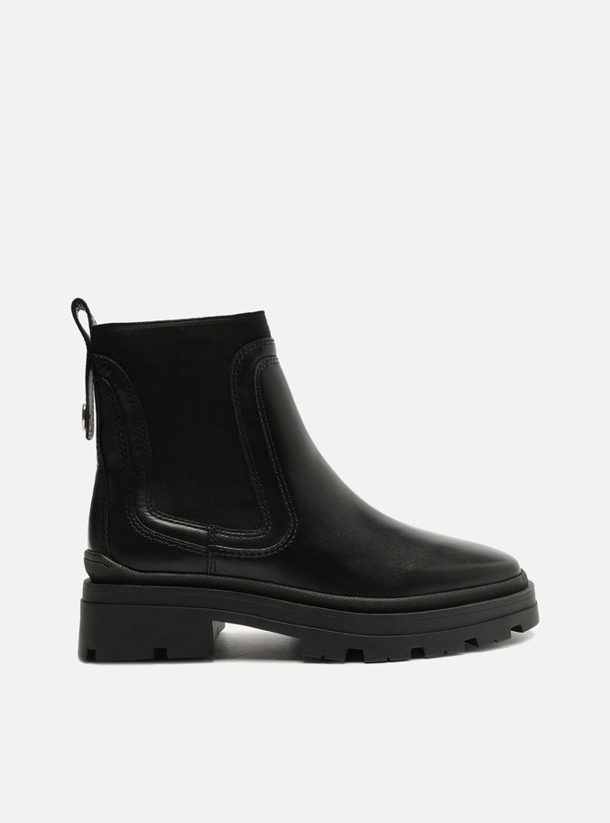 Bota Preta Couro Cano Curto Tratorada Elástico
