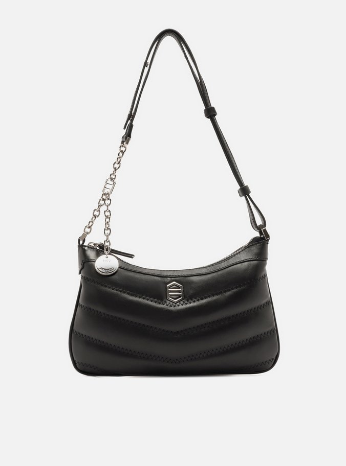 Bolsa Tiracolo Preta Couro Média Costuras