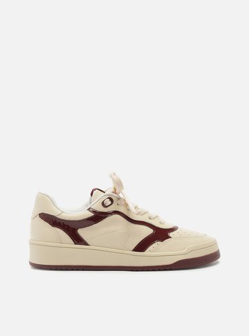Tênis Off White Couro Sola Baixa Rush Bordô