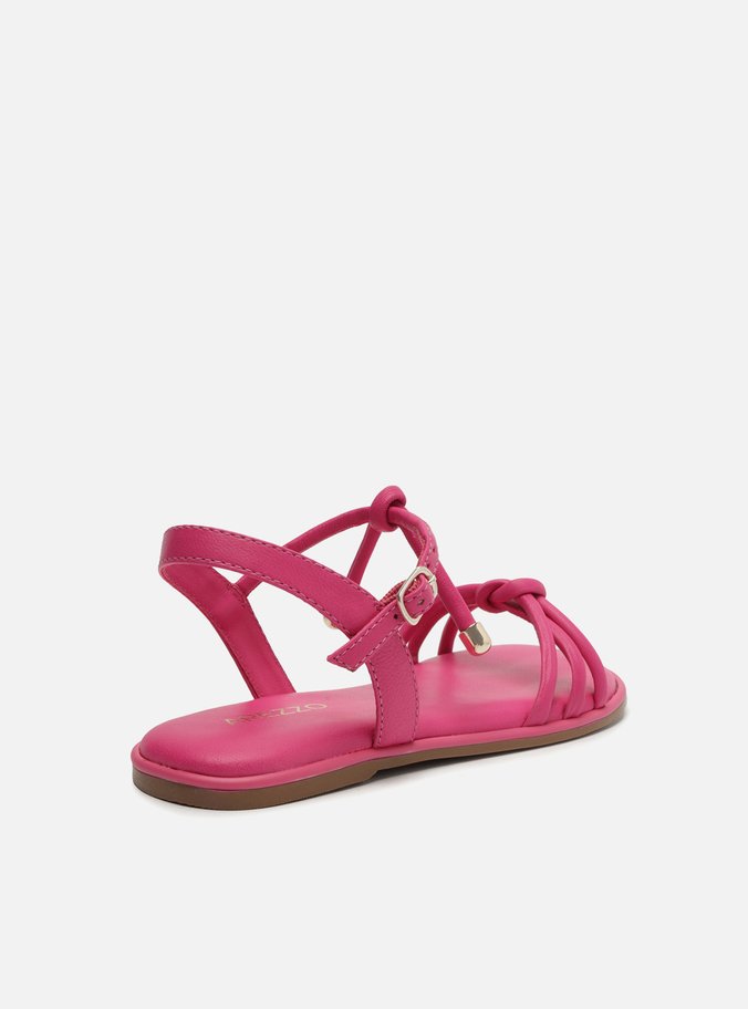 Sandália Rasteira Infantil Rosa Tiras Nós