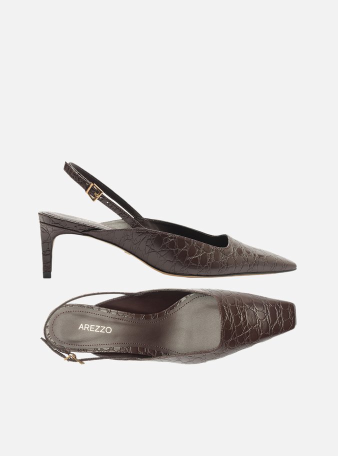 Scarpin Marrom Croco Salto Baixo Slingback