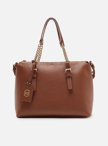Bolsa Tote Marrom Couro Grande Alça Corrente