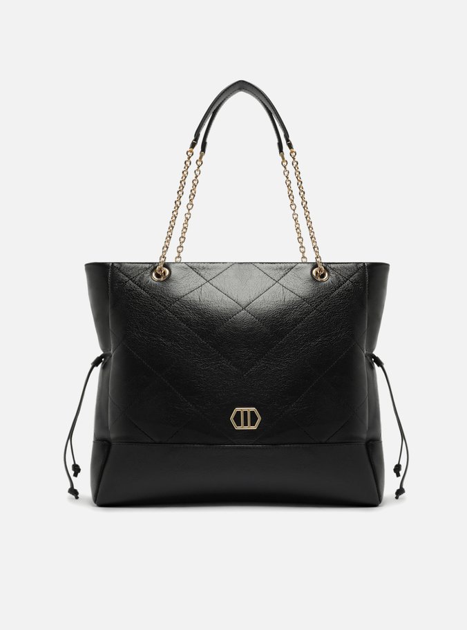 Bolsa Shopping Preta Couro Grande Matelassê