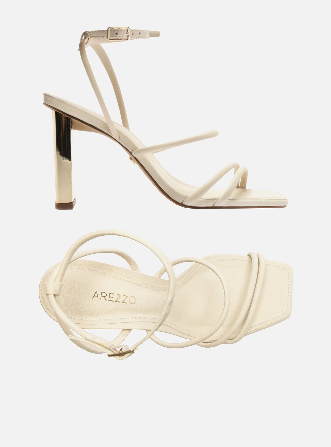 Sandália Off White Salto Bloco Fivela Tiras — foto 5