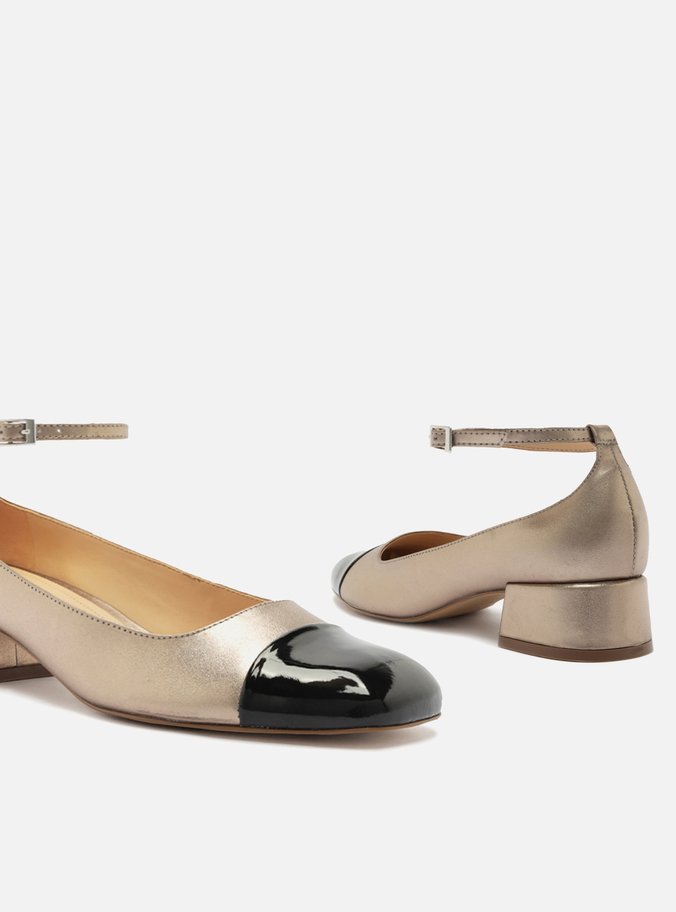 Sapato Boneca Dourado Bico Quadrado Cap Toe