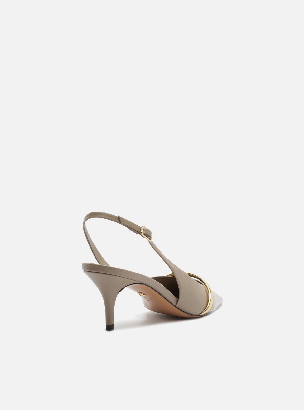Scarpin Cinza Slingback Salto Fino Metal Dourado — foto 3