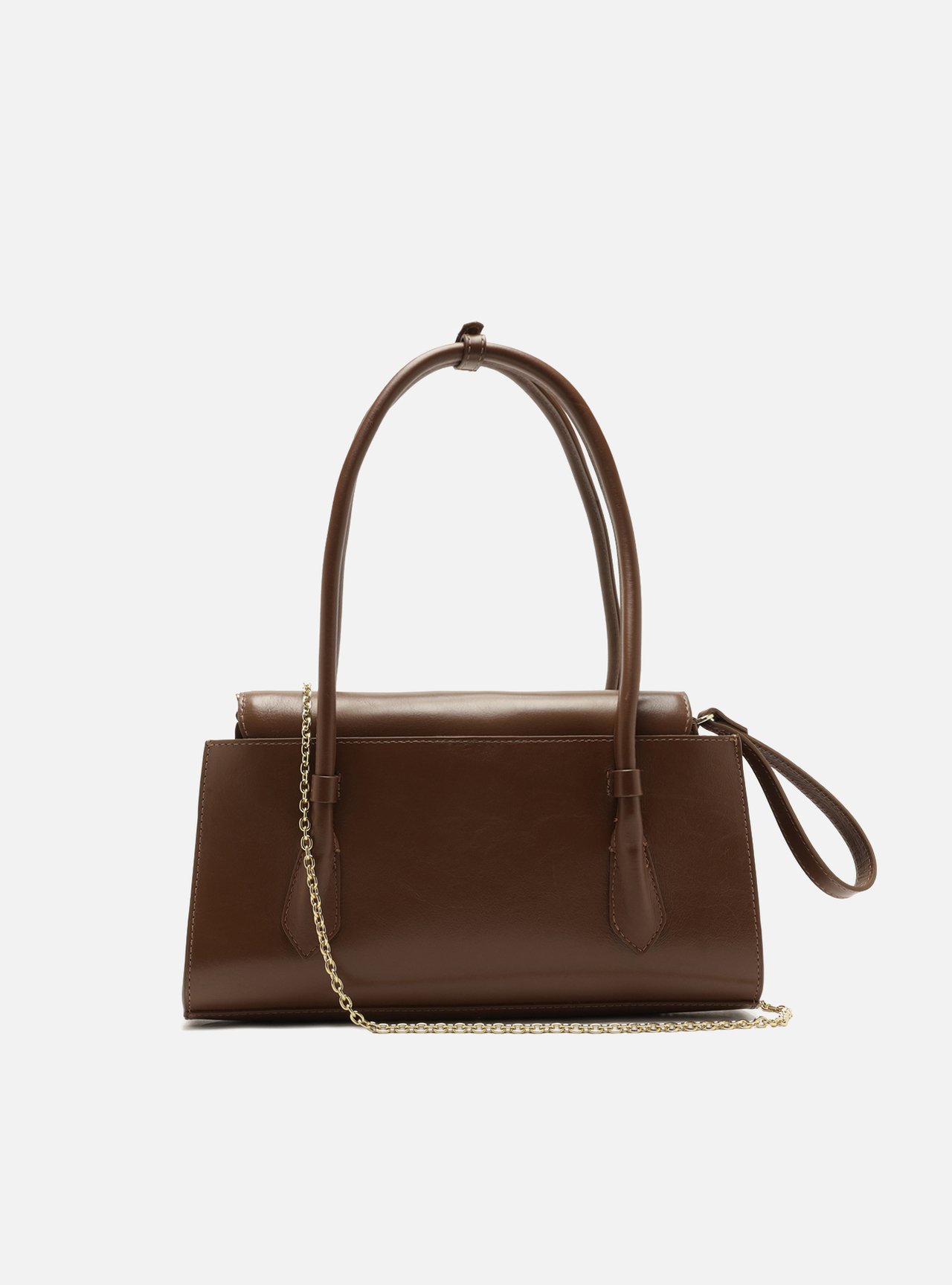 Bolsa Shoulder Marrom Couro Média Alça Corrente — foto 3