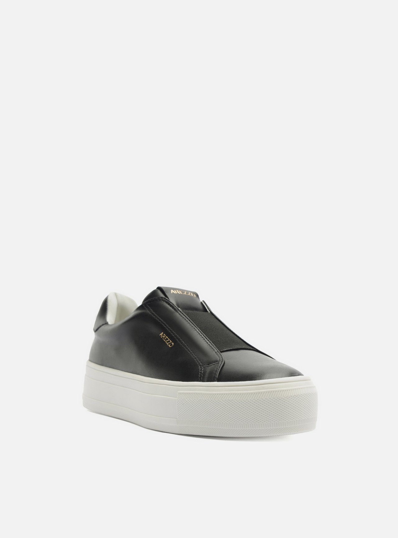 Tênis Preto Couro Flatform Metal Dourado — foto 2