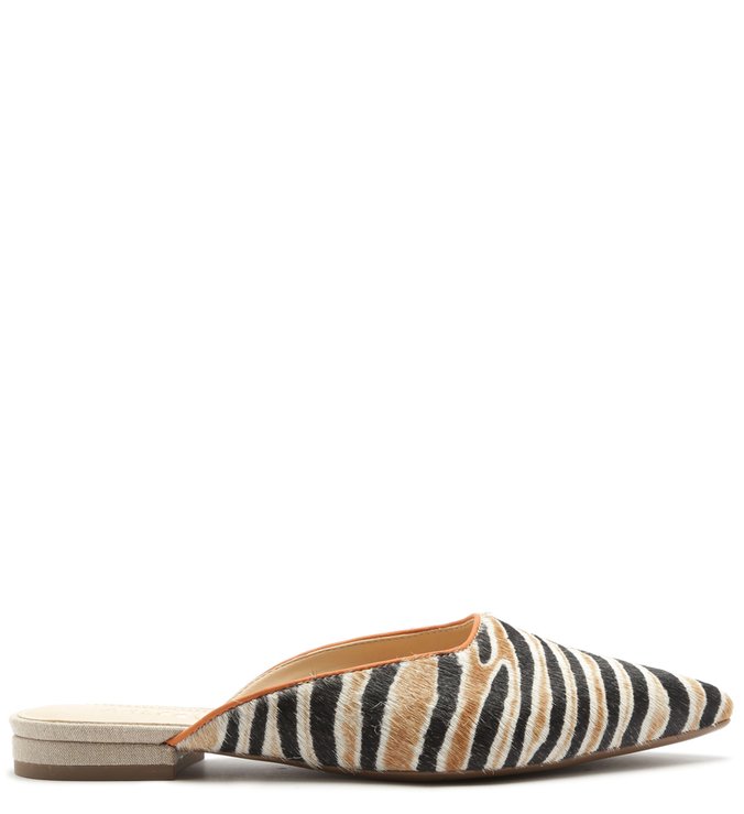 Mule Pelo Bico Fino Animal Print Nut e Mandarine