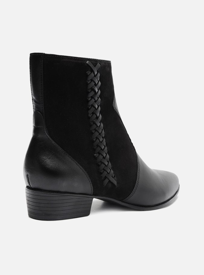 Bota Preta Couro Cano Curto Nobuck Trama