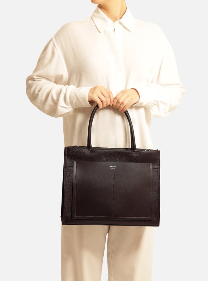 Bolsa Shopping Marrom Grande Bolso Costuras