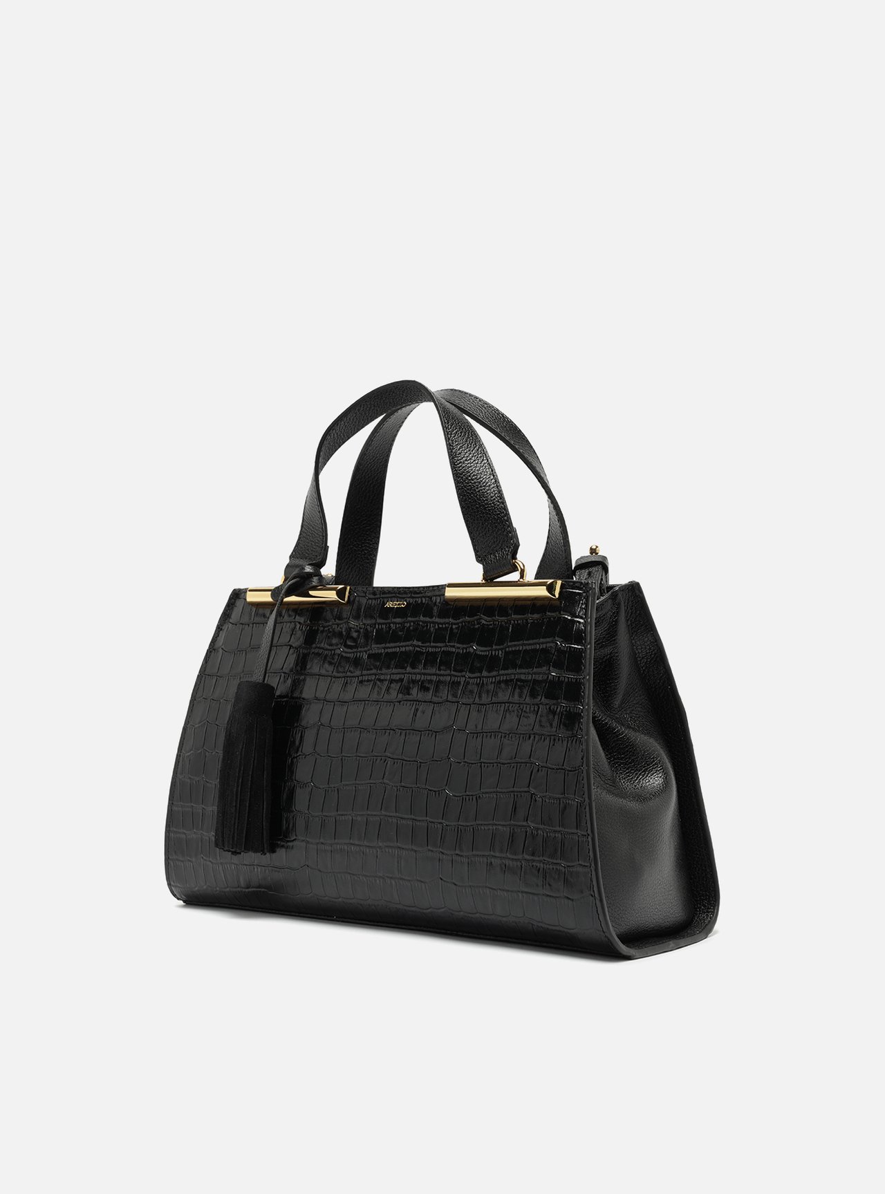 Bolsa Tote Preta Couro Croco Média Barbicacho — foto 2