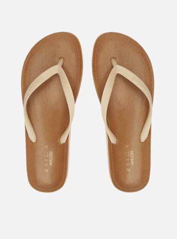 Chinelo de Dedo Off-White Palmilha Marrom