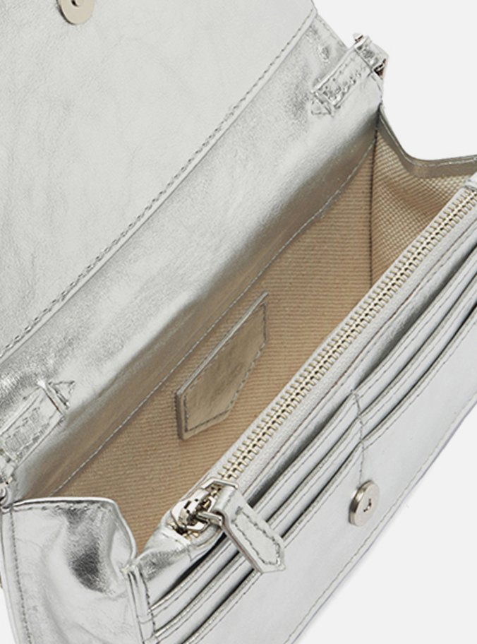 Clutch Prata Couro Croco Pequena Metal