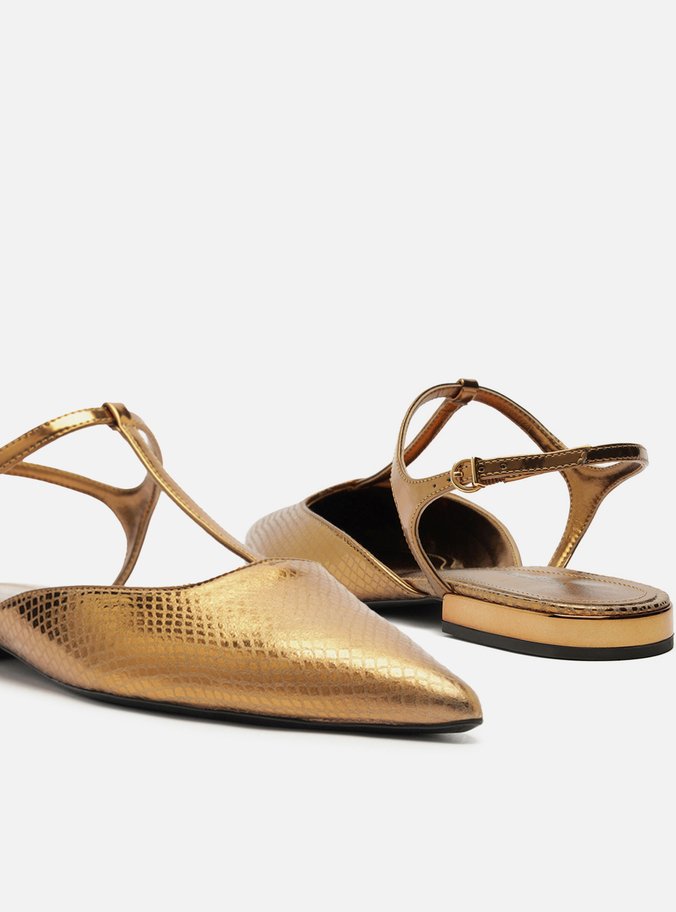 Sapatilha Bronze Snake Bico Fino Tira