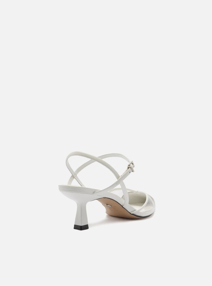 Scarpin Branco Couro Salto Médio Bico Fino Vinil