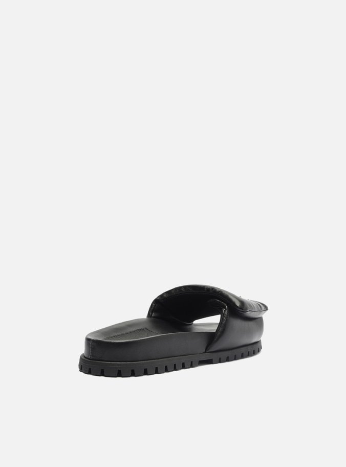 Slide Preto Couro Tratorado Puffer