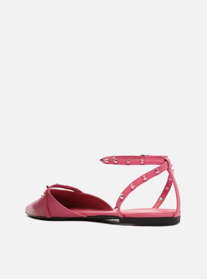 Sapatilha Rosa Couro Bico Fino Spikes