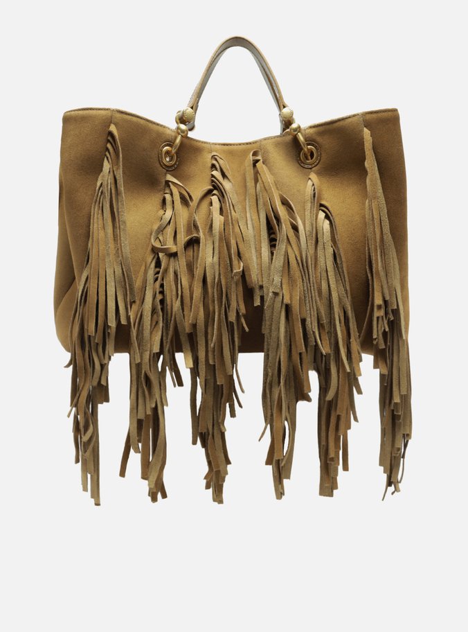 Bolsa Tote Marrom Suede Grande Franjas