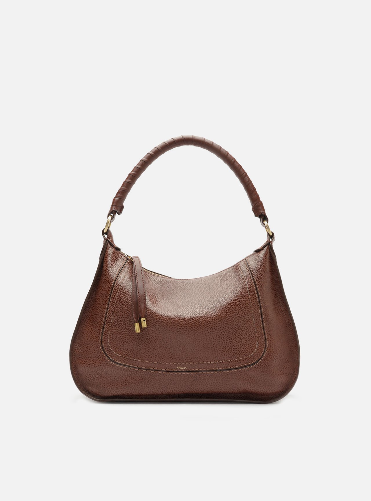 Bolsa Hobo Marrom Couro Média Alça Trançada — foto 1