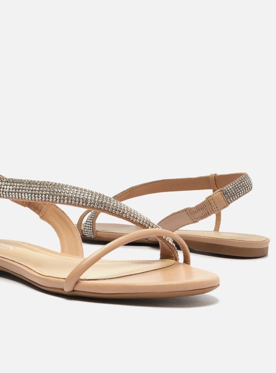 Rasteira Nude Tira Lateral Curva Strass