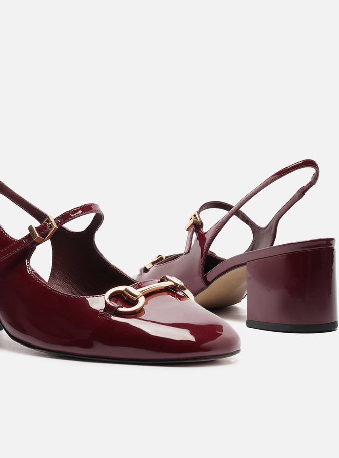 Sapato Boneca Vermelho Verniz Bloco Slingback