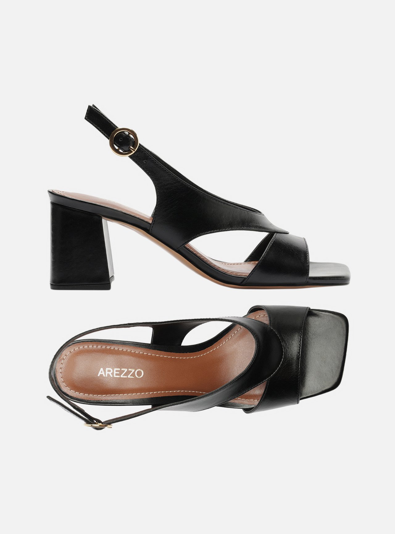 Sandália Preta Couro Salto Bloco Slingback Tiras — foto 5