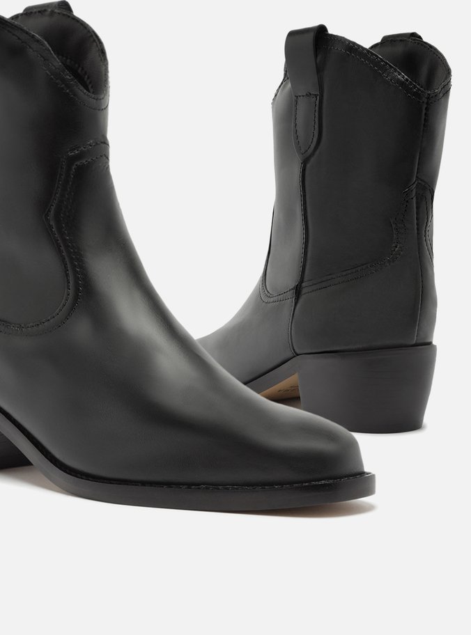 Bota Preta Couro Cano Curto Western Alicia