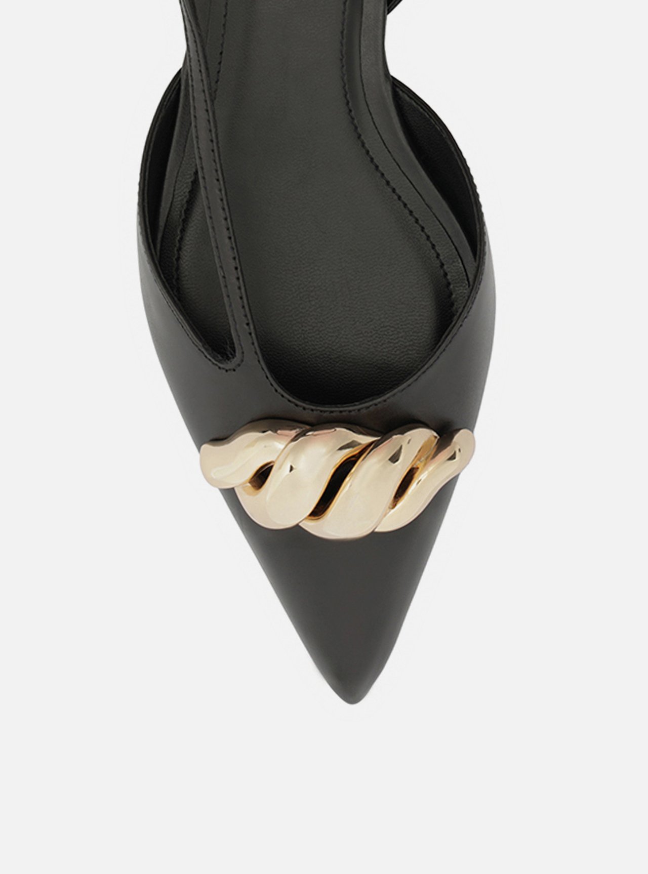 Sapatilha Preta Couro Bico Fino Slingback — foto 5
