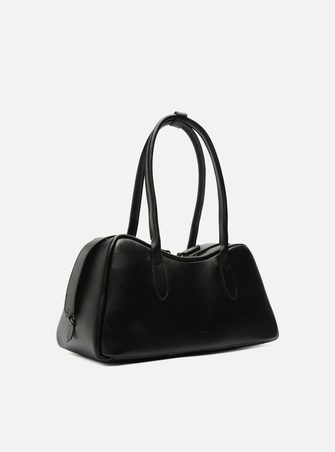 Bolsa Bowling Preta Couro Grande Zíper Duplo