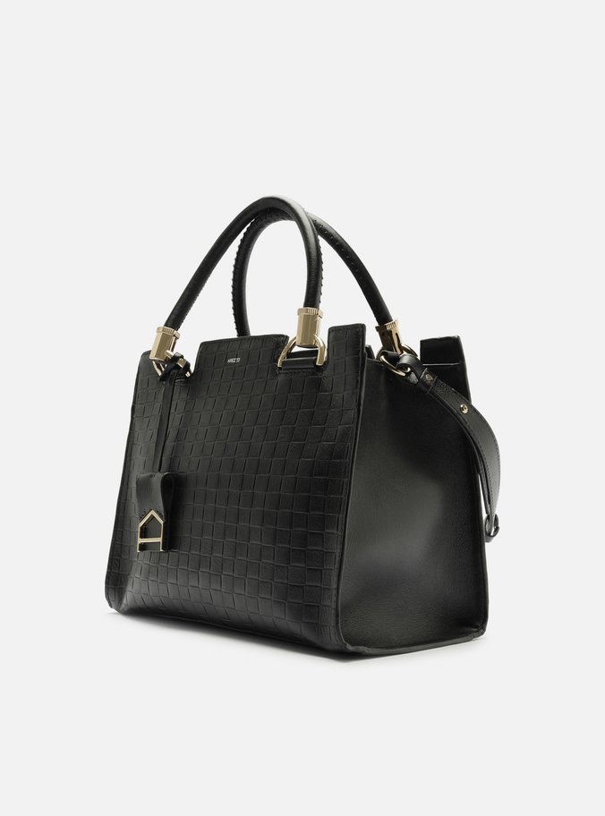 Bolsa Tote Preta Couro Abraccio Grande Tressê