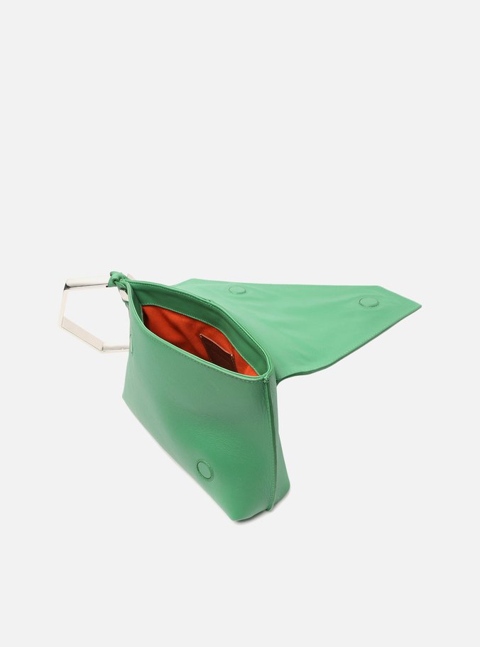 Bolsa Clutch Verde Couro Média Geométrica
