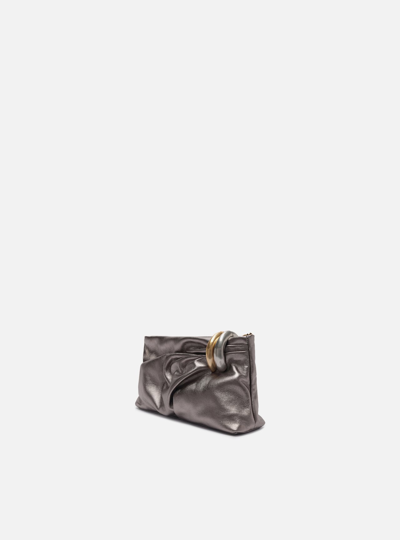 Bolsa Clutch Prateada Couro Média Soft Metais — foto 2