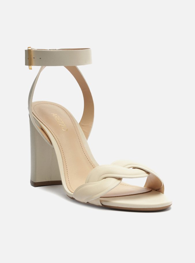 Sandália Off-White Couro Salto Bloco Trama Fivela
