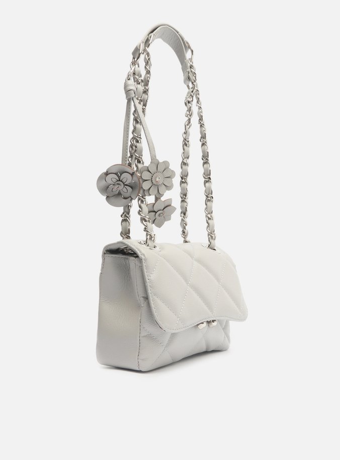 Bolsa Tiracolo Cinza Couro Mizz Pequena Flor