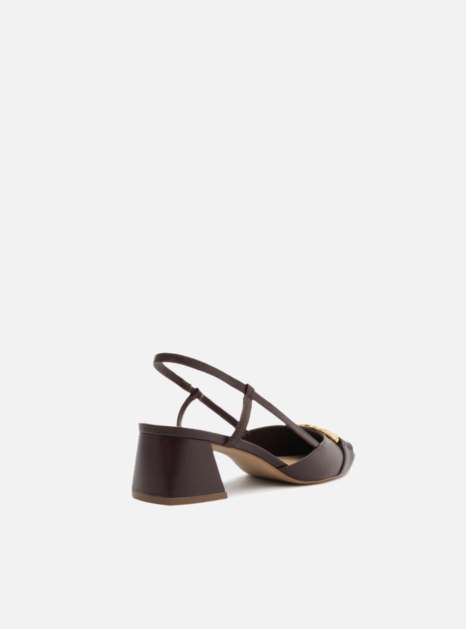 Scarpin Bordô Couro Bico Quadrado Aberto Metal