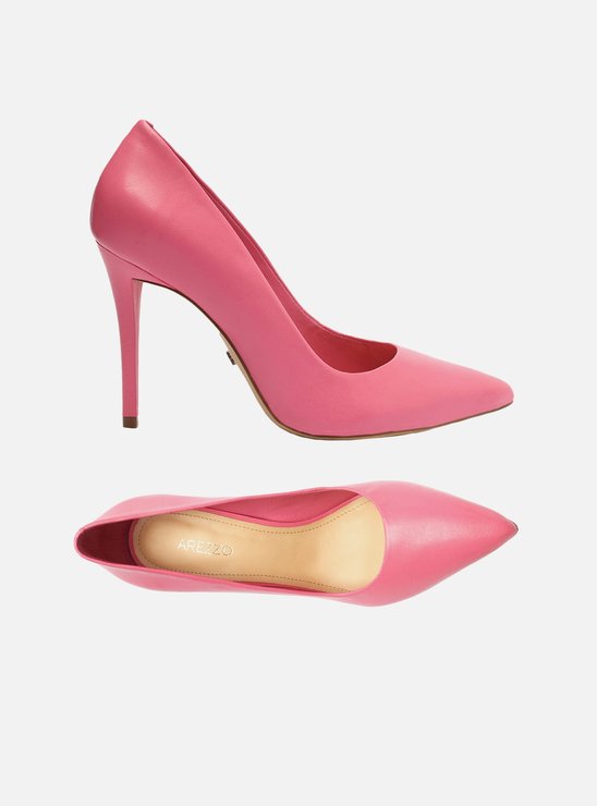Scarpin Rosa Couro Salto Alto Fino