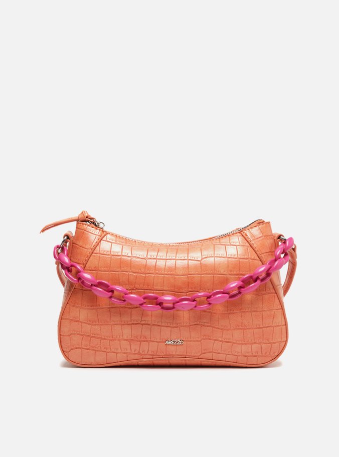 Bolsa Tiracolo Laranja Croco Pequena Corrente