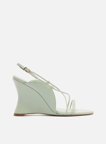Sandália Verde Salto Anabela Curvo Tiras Finas