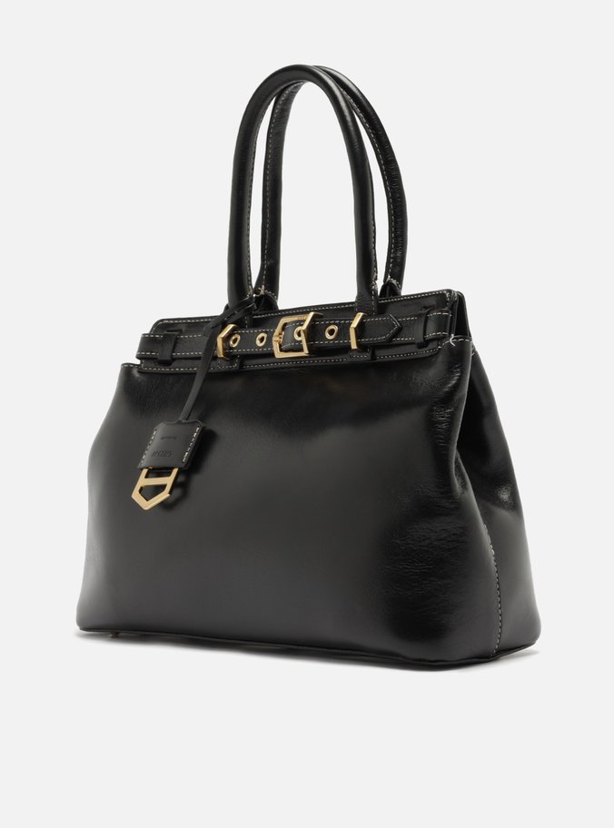 Bolsa Tote Preta Couro Grande Bag Charm Victória