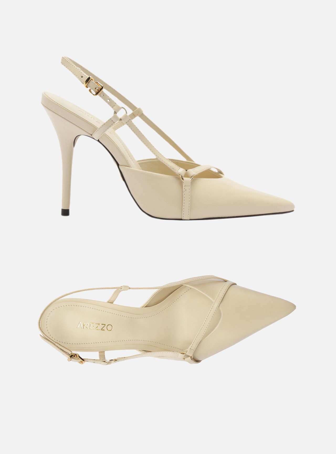 Scarpin Off-White Couro Tiras Bico Fino — foto 5