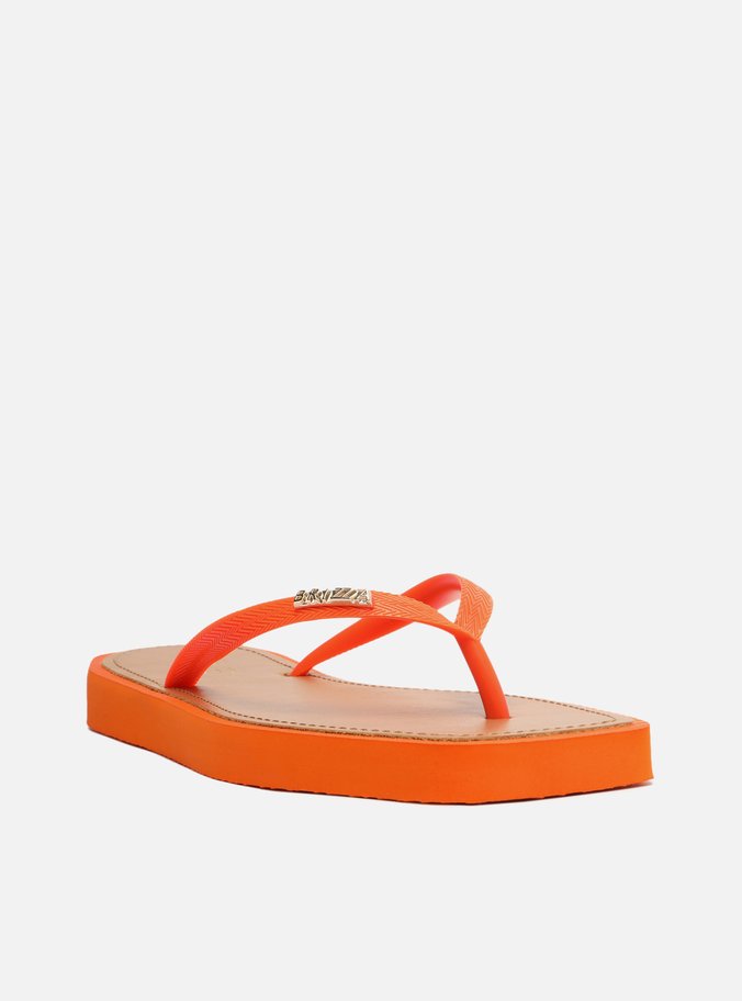 Chinelo de Dedo Laranja Square Palmilha Marrom